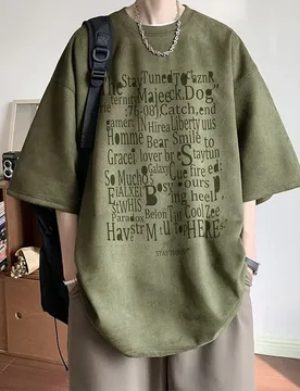 Summer New Suede Men's Short Sleeved Oversized T-shirt Korean Fashion Letter Printed Casual Loose T-shirt Men's Tops - Aliexpress - FashionsVida