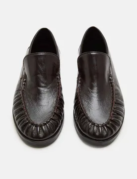 Leather Ruched Loafers Wine female - M&S - FashionsVida