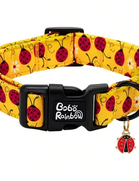Collar de perro con pompones de arcoíris, collar de mascota con estampado de mariquitas de primavera con colgante ajustable y hebilla de plástico de - Shein - FashionsVida