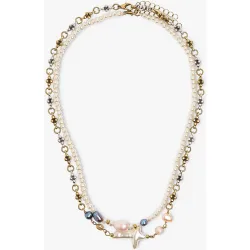 Collar corto doble con perlas y cuentas decorativas