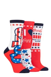Women's 3 Pair Stars and Stripes Cotton Socks Multi 4-8 - Multi Coloured - Size: Small