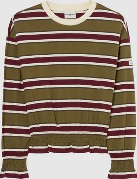 Camiseta de mujer manga larga cuello en contraste nido de abeja y volantes - CLAUDIE PIERLOT - FashionsVida