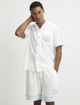 Mens Shirt White Regular Fit Towelling Revere Button Cotton - Size Large - River Island - FashionsVida