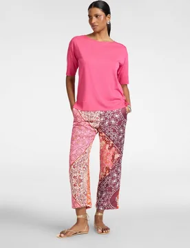Pantalones de mujer estampados de viscosa ajuste chinos con botón y cremallera - Elena Miró - FashionsVida
