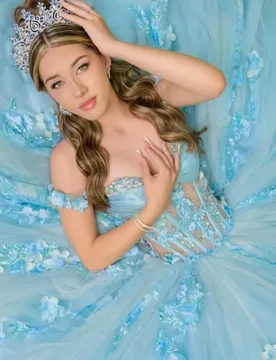 Customized sky blue Quinceanera Dresses Off the Shoulder applique Tull 3D flower Long tail Vestido De 15 Quinceanera - Aliexpress - FashionsVida