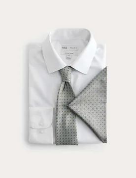 Piece Regular Fit Easy Iron Shirt & Tie Set Green Mix male - M&S - FashionsVida