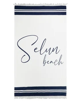 Telo mare bianco blu con frange 261009 - SELUN BEACH - FashionsVida