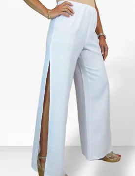 Women's Linen Look Wide Leg Split Hem Trousers in White Size: 10 - White - Size: 10 - Paulo Due - FashionsVida