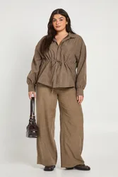 Womens Plus Wide Leg Trouser - Dark Brown Cotton - Size 26 Uk