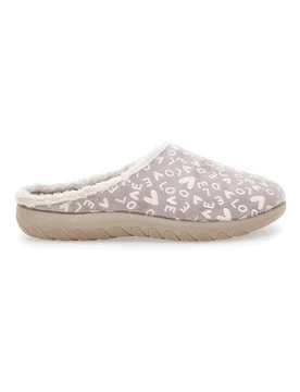 Pantofola taupe con scritte e fodera in pelliccia 32ET 39 - Inblu - FashionsVida
