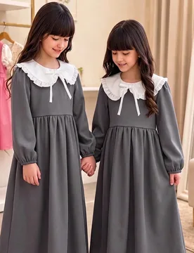 Vestido casual para niña joven, tejido de unicolor, con cuello y mangas, gris, versátil, cómodo, lindo, elegante, para uso diario y otoño, estilo - Shein - FashionsVida