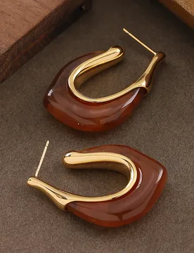 Fashionable, exquisite, and unique Maillard amber U-shaped resin earrings, stylish and exaggerated statement earrings - Aliexpress - FashionsVida