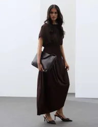 Jersey Pintuck Maxi Dress Dark Chocolate female