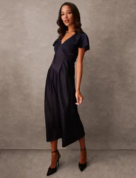 Luxe Angel Sleeve Midi Dress - 14 / NAVY - female - Blue Vanilla - FashionsVida