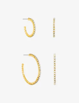 Women's Gold Plated & Crystal Hoop Earrings - Gold - Size: One Size - MOOD - FashionsVida