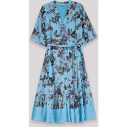 Vestido midi estampado con escote en pico y cinturón