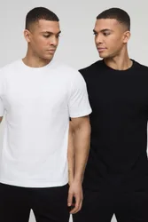 Mens Regular Fit 2 Pack Basic Crew Neck T-Shirts - Monochrome Multi Cotton - Size X-Large