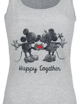 Disney Top - Happy Together - S bis XXL - für Damen - Größe M - grau meliert - Lizenzierter Fanartikel - Frauen - female - Micky Maus - FashionsVida