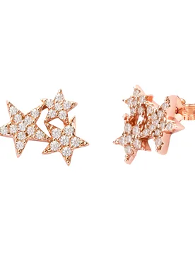 Womens 18ct Rose Gold Plated Sterling Silver Triple Star Stud Earrings - One Size - The Jewellery Stockroom - FashionsVida