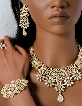 Women Crystal Flower Jewelry Set 4Pcs Necklace Earrings Bracelet Ring Bridal Wedding Party Statement Bridesmaid Accessories Gift - Aliexpress - FashionsVida