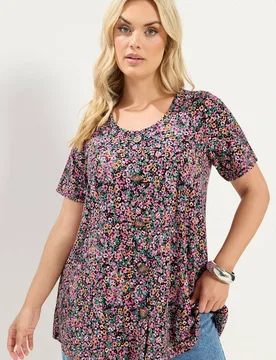 Women's Short Sleeve Swing T-Shirt in Pink Size: 16 - Pink - Size: 16 - Yours - FashionsVida