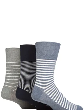 Mens 3 Pair SOCKSHOP Cotton Holiday Socks Navy / Denim Melange Stripe 6-11 - Blue - Size: 6-11 Mens - Gentle Grip - FashionsVida