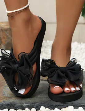 Sandalias tipo chanclas para mujer con decoración de lazo y suela gruesa, casuales antideslizantes de verano, cómodas, con cuña para playa y vacaci - Shein - FashionsVida