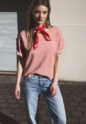 Street One Fein gestreiftes Scuba T-Shirt female Rot