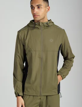 Mens Khaki Lightweight Panelled Zip Through Hooded Sports Jacket - Size Medium - FORAY - FashionsVida