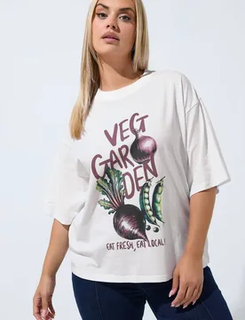 Women's 'Veg Garden' Graphic Boxy T-Shirt in White Size: 16 - White - Size: 16 - Yours - FashionsVida