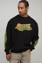Herren Oversized Sweatshirt Mit Graffiti-Print Black Größe Medium