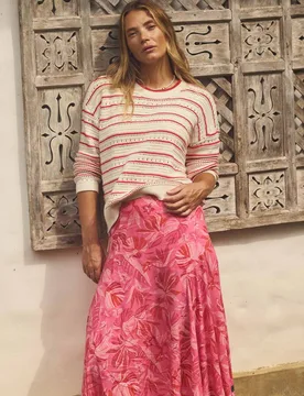 Women's Cresento Printed Asymmetric Slit Skirt in Bright Pink Size: 16 - Bright Pink - Size: 16 - Weird Fish - FashionsVida