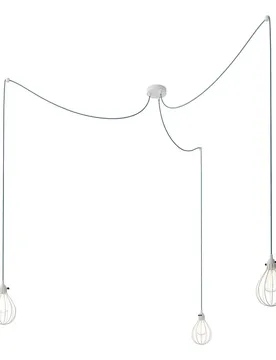 Cables Suspension Luminaire Multiple With 3 Drops With Textile Cable And Drop Lampshade Already Assembled White One Size - Creative - FashionsVida