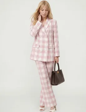 Zena Double Breasted Check Jacket in Pink - 8 - Lily and Lionel London Limited - FashionsVida