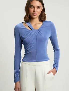 Women's Slinky Crepe Twist Detail Long Sleeve Top in Cobalt Size: Medium - Cobalt - Size: M - Karen millen - FashionsVida