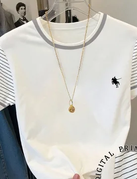 Camiseta casual de mujer de cuello redondo y manga corta a rayas, versátil para uso diario, verano L - Shein - FashionsVida