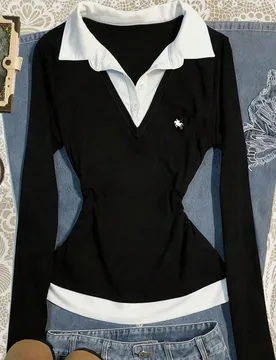 Blusa casual de manga larga con botones y estampado de caballero para mujer L - Shein - FashionsVida