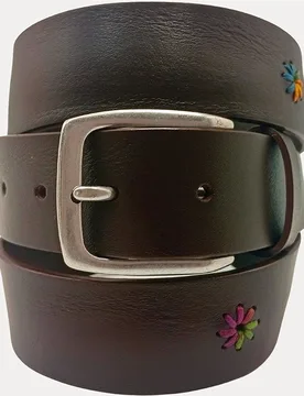 Cinturón de piel con bordado a mano de flores - Leyva - FashionsVida