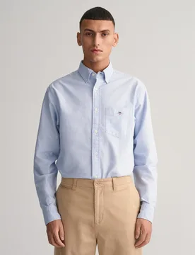 Mens Regular Fit Long Sleeve Oxford Shirt - Blue Cotton - Size Medium - Gant - FashionsVida