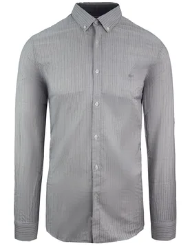 Slim Fit Oxford Mens Grey Woven Shirt - Blue Cotton - Size Large - Lacoste - FashionsVida