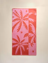 Pure Cotton Palm Tree Beach Towel Pink Mix