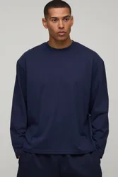 Mens Essential Oversized Long Sleeve T-Shirt - Navy Cotton - Size X-Small
