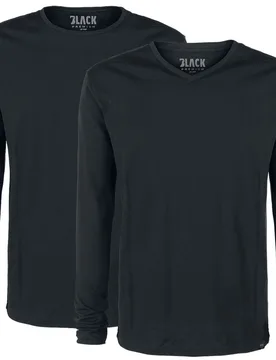 Langarmshirt - Doppelpack schwarze Longsleeves mit Rundhals und mit V-Ausschnitt - S bis 5XL - für Männer - Größe L - schwarz - Männer - male - Black Premium by EMP - FashionsVida