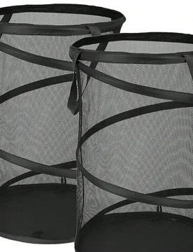 Cesta de lavandería plegable y desplegable con asa resistente y bolsillos laterales - Cesta de ropa sucia portátil y plegable de malla, adecuada par - Shein - FashionsVida