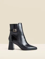 Block Heel Ankle Boots With Buckle Trim Black female