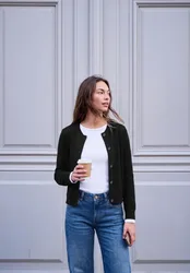 Street One Blouson mit Strickärmeln und Knöpfen female Schwarz