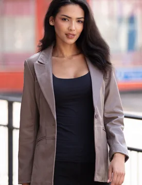 Womens 'Lucia' Real Fashion Single Breasted Blazer - Taupe - Size 22 Uk - Ashwood Leather - FashionsVida