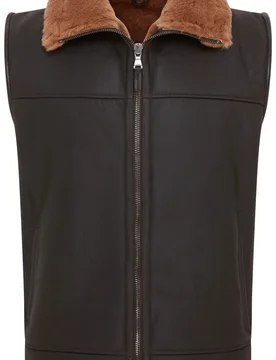 Mens Brown Aviator Shearling Bomber Gilet - Ambler Sheepskin - Size Small - Infinity Leather - FashionsVida