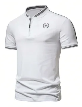 Camisa tipo polo con diseño de rayas y estampado animal, blanca, para hombres L - Shein - FashionsVida