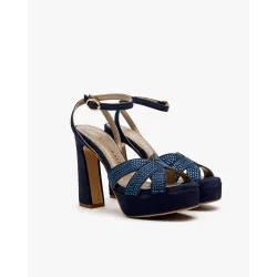 Sandalias de mujer de tacón con brillos y plataforma
